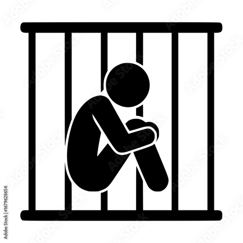 Stickman Trapped in Cage SVG Clip Art