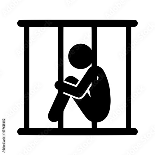 Stickman Trapped in Cage SVG Clip Art