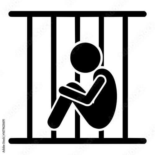 Stickman Trapped in Cage SVG Clip Art