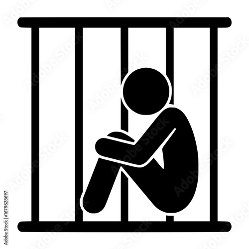 Stickman Trapped in Cage SVG Clip Art
