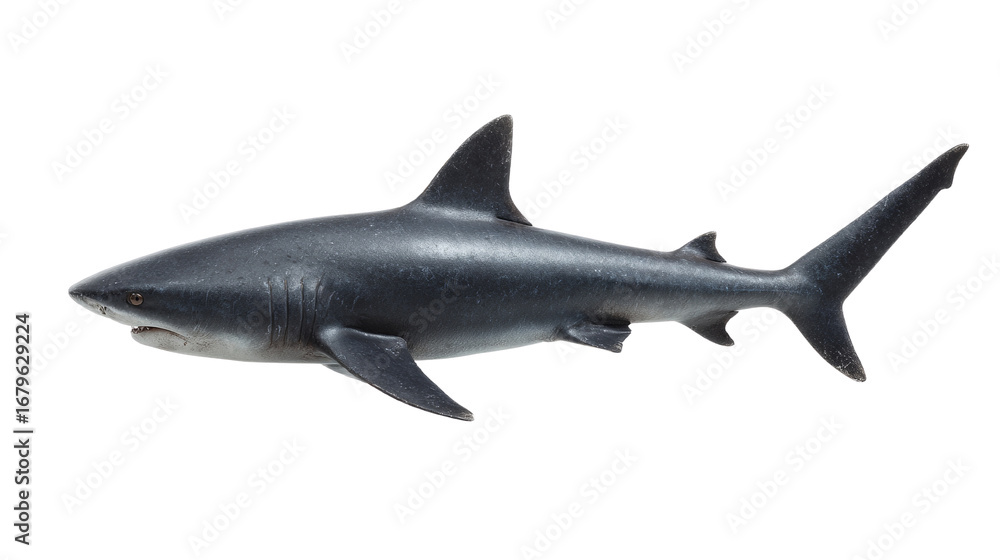 Naklejka premium Magnificent shark isolated on a transparent canvas, revealing its detailed skin textures,