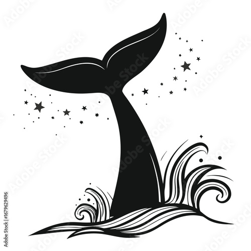 Whale tail splashing glowing dust silhouette