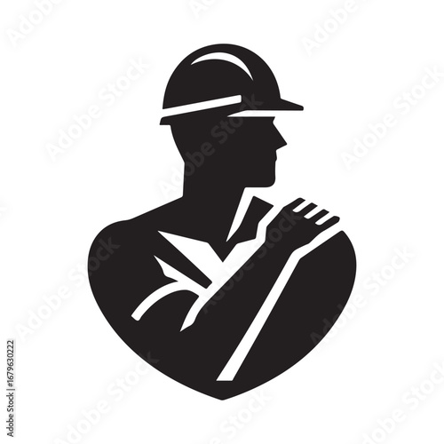 construction worker vector silhouette clip art logo design illustration. construction tools with worker icon set collections