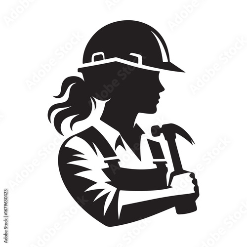 construction worker vector silhouette clip art logo design illustration. construction tools with worker icon set collections