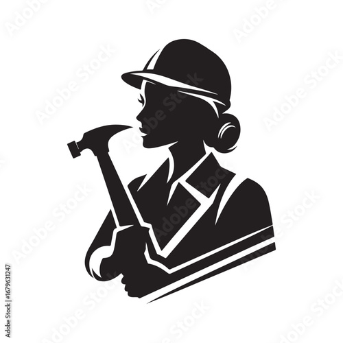 construction worker vector silhouette clip art logo design illustration. construction tools with worker icon set collections
