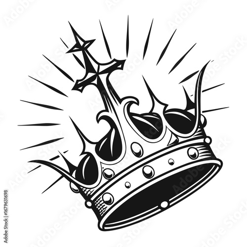 Ancient crown glowing with shattered sparks silhouette