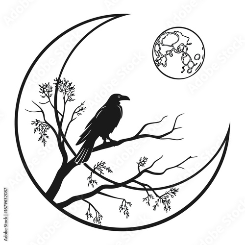 Moon shining inside glowing circle silhouette