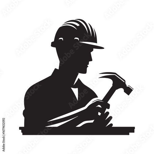 construction worker vector silhouette clip art logo design illustration. construction tools with worker icon set collections