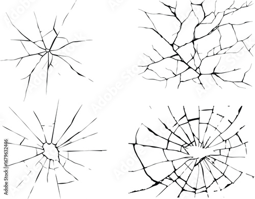 Glass Broken texture transparent vector. shattered glass texture with intricate cracks radiating from center, creating dramatic and chaotic pattern