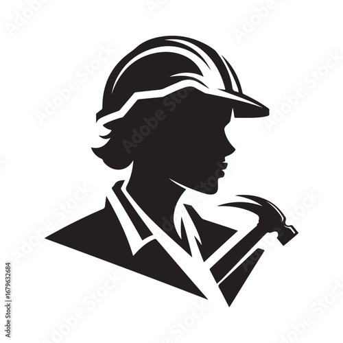 construction worker vector silhouette clip art logo design illustration. construction tools with worker icon set collections
