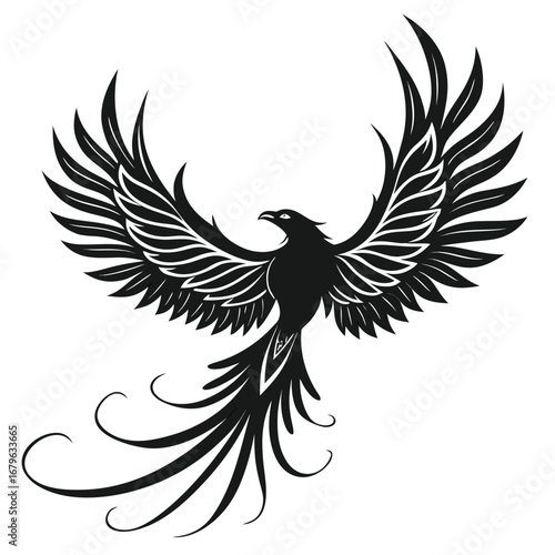 Phoenix wings glowing in shattered plain silhouette