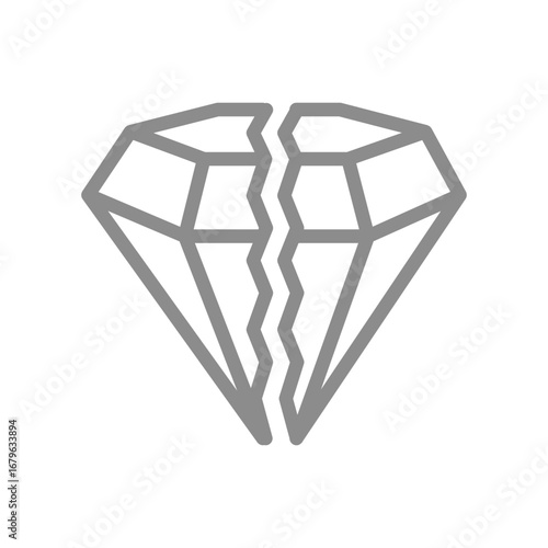 Split diamond line icon. Broken value, conflict, loss symbol. Vector illustration