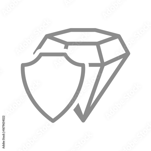 Diamond with a shield line icon. Wealth protection, secure value, trusted quality, or premium safety symbol. Vector illustration