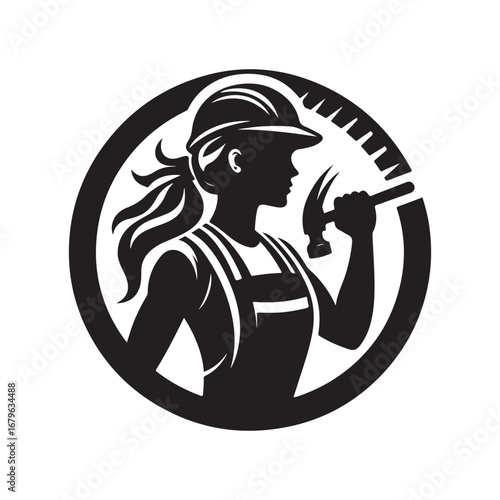 construction worker vector silhouette clip art logo design illustration. construction tools with worker icon set collections