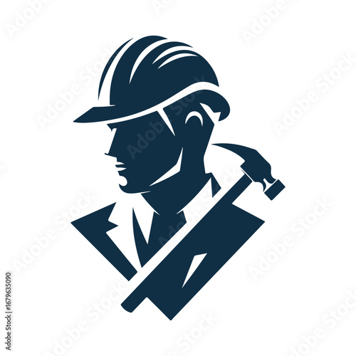 construction worker vector silhouette clip art logo design illustration. construction tools with worker icon set collections