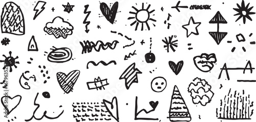 Monochrome Doodles and Hand Drawn Sketches on White Background a Creative Collection of Abstract Symbols