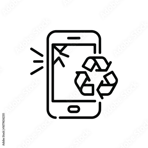 E-waste Recycling Icon Depicting Broken Smartphone with Recycle Symbol Promoting Electronic Device Sustainability