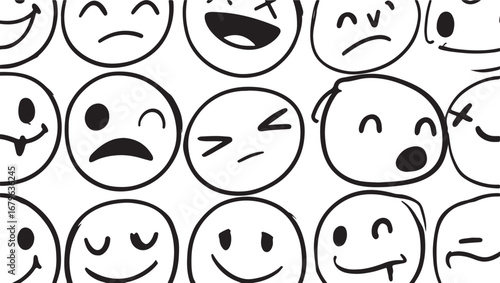 Hand Drawn Emoji Pattern Background with Various Facial Expressions and Emotions Perfect for Social Media and Digital Communication Designs