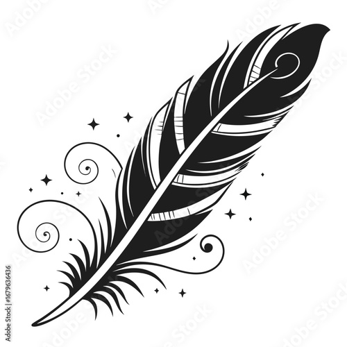Phoenix feather glowing with spiral sparks silhouette