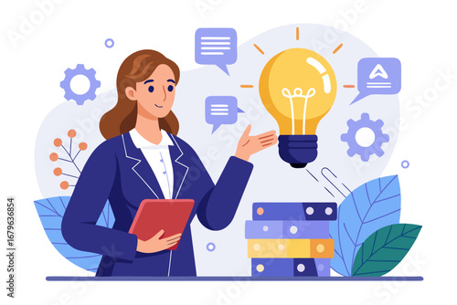 Businesswoman presenting an idea with a lightbulb