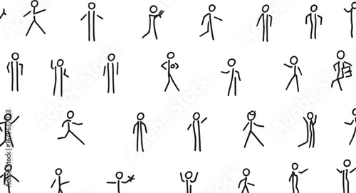 Collection of Simple Stick Figure Drawings Depicting Various Poses and Actions on a White Background Illustration Vector Graphic Resource
