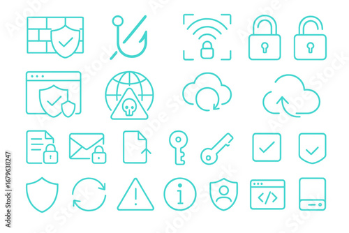 Various security icons illustrating cybersecurity measures and safety protocols in the digital world