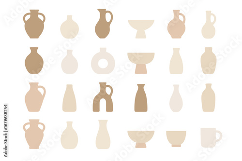 Colorful collection of abstract pottery shapes displayed on a clean background for artistic inspiration