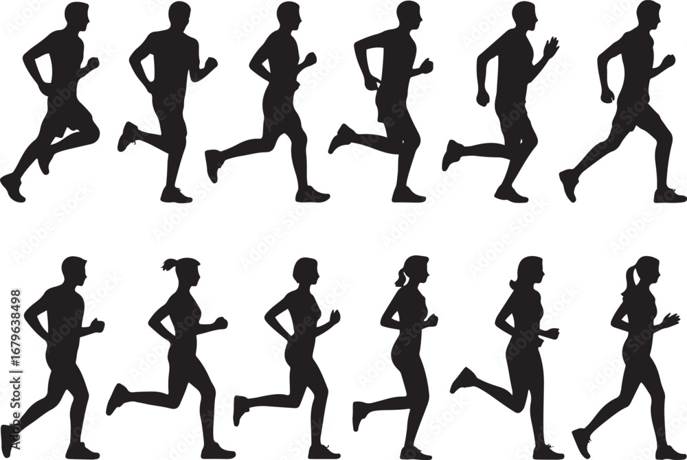 Naklejka premium Running silhouette vector art illustration, Shapes Collection Isolated on White Background