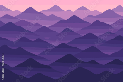 Majestic layered mountains at dusk showcasing shades of purple and violet in a serene landscape scene
