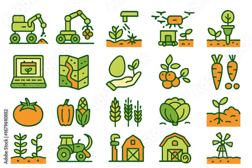 Illustrations showcasing various aspects of agriculture, farming equipment, and crop cultivation techniques