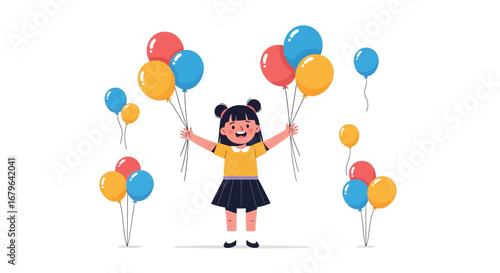 Joyful Girl Celebrating With a colorful Balloons, Happiness and a Festive Atmosphere