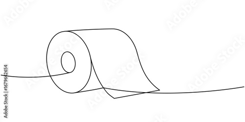 Toilet paper roll one line continuous drawing. Paper napkin. Vector illustration
