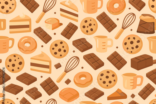 Delicious assortment of baked goods and desserts displayed in a vibrant pattern