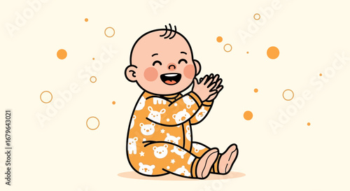 Joyful Infant Clapping Hands and Smiling Expressing Pure Delight in Adorable Illustration only