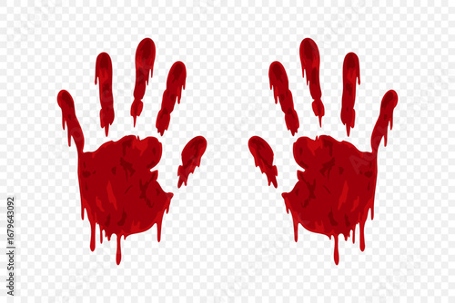 Bloody handprints on transparent background. Horror crime concept illustration