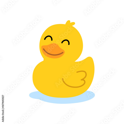 Happy rubber duck cartoon with wide smile. Fun bath toy vector for children prints, home decor, and novelty merchandise.
