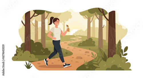 Joyful Jogger Enjoys Healthy Refreshment While Basking In Nature's Serenity