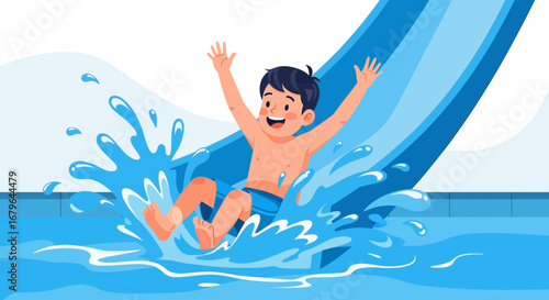 Joyful Moment of A Young Person Enjoying A Summer Water Slide Experience