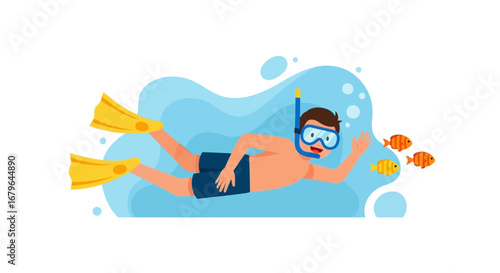 Joyful Scuba Diver Underwater Exploring Marine Life During Summer Vacation Adventure