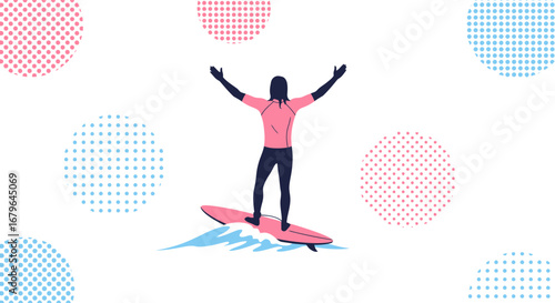 Joyful Surfer Experiencing The Thrill Of Riding The Wave With Open Arms Of Excitement