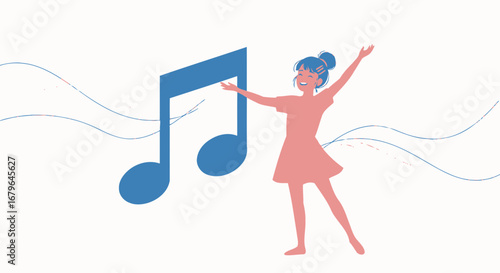 Joyful Woman Embracing Music Symbolizing Melody, Rhythm, and Artistic Expression