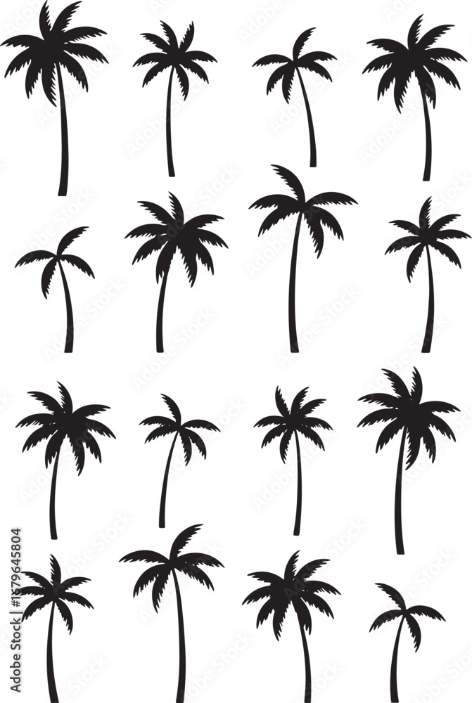 Obraz premium Palm tree silhouette vector art illustration, Shapes Collection Isolated on White Background
