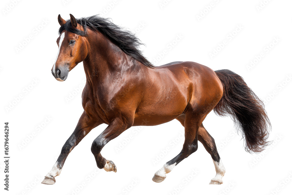 Obraz premium Bay Horse Galloping on Transparent Background