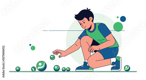 Joyful Youngster Playing Marbles In A Whimsical And Playful Graphical Illustration
