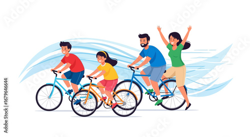 Joyful Family Cycling Adventure Together on a Sunny Day Representing Happiness