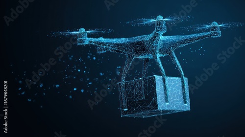 Drone delivering package in abstract style