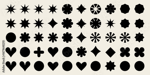 Collection of black geometric and organic shapes on a light beige background