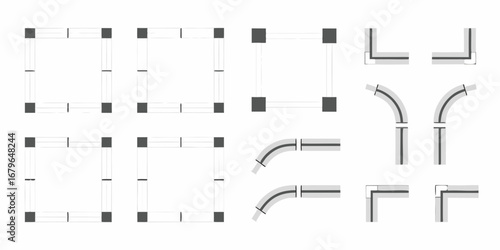 Architectural elements and modular furniture components for interior design and construction planning