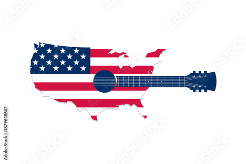 Guitar shaped as a Map with the American flag vector design
