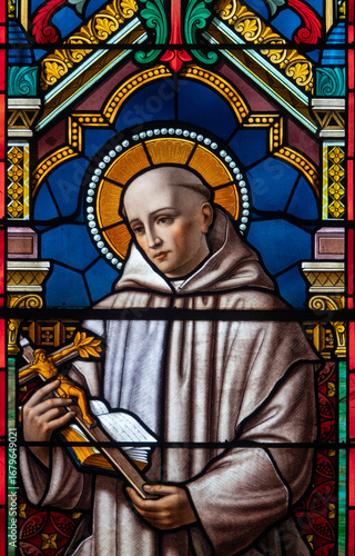 Stained glass (1914) of Saint Bruno, founder of the Carthusian Order.